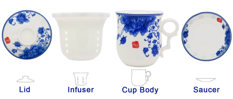 Tea Talent Porcelain Tea Cup with Infuser Lid and Saucer Sets - Chinese Jingdezhen Ceramics Coffee Mug Teacup Loose Leaf Tea Brewing System for Home Office - Image 2