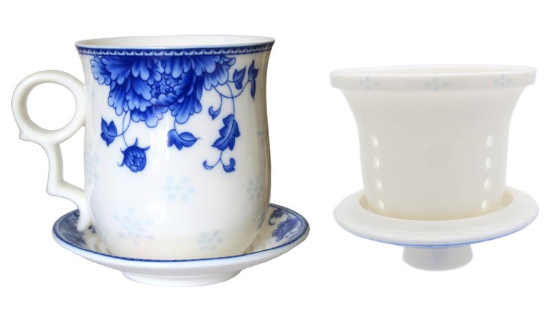 Tea Talent Porcelain Tea Cup with Infuser Lid and Saucer Sets - Chinese Jingdezhen Ceramics Coffee Mug Teacup Loose Leaf Tea Brewing System for Home Office - Image 4
