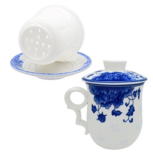 Tea Talent Porcelain Tea Cup with Infuser Lid and Saucer Sets - Chinese Jingdezhen Ceramics Coffee Mug Teacup Loose Leaf Tea Brewing System for Home Office - Image 5