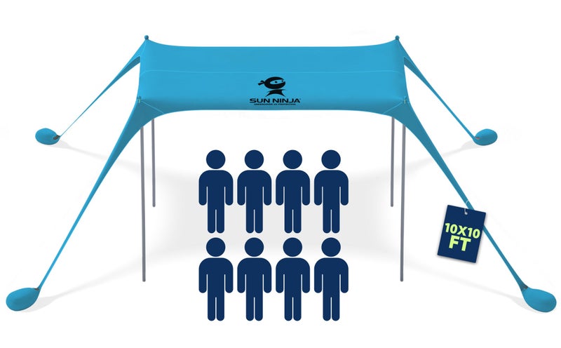 SUN NINJA Beach Tent Sun Shelter UPF50+ - Easy Pop Up Beach Canopy - Outdoor Shade for Camping Trips, Fishing, Backyard Fun Picnics - Sand Shovel, Ground Pegs & Stability Poles - Image 1
