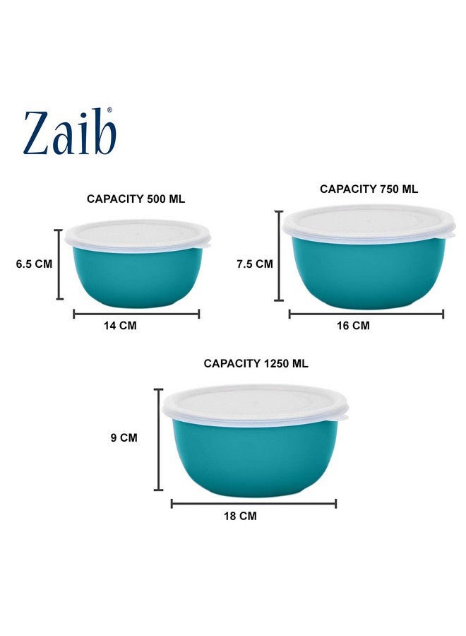 Zaib Microwave Safe Stainless Steel Food Storage Containers With Lid Set Of 3 Capacity [ 1250 Ml, 750 Ml, 500 Ml ] (WL Turquoise 3),Multicolor - Image 3