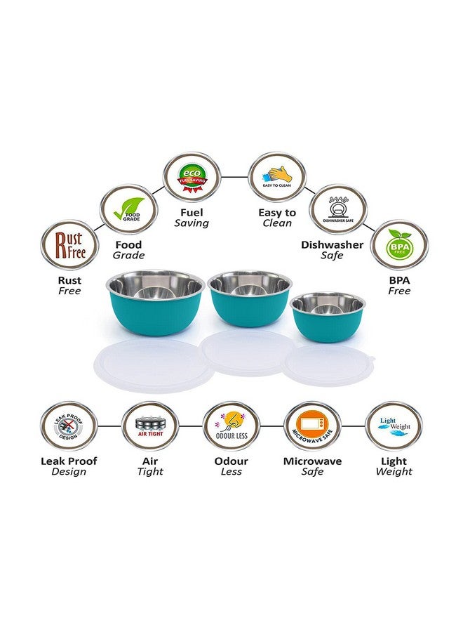 Zaib Microwave Safe Stainless Steel Food Storage Containers With Lid Set Of 3 Capacity [ 1250 Ml, 750 Ml, 500 Ml ] (WL Turquoise 3),Multicolor - Image 2