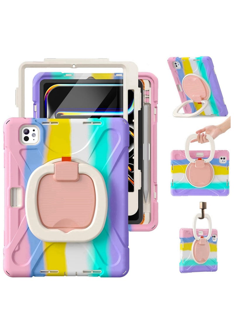 Captaintech iPad Pro 11-Inch (M4) 2024 Case 5th Generation, Protective Rugged Silicone Cover with Pencil Holder/Stable Kickstand/Shoulder Strap/Screen Protector/Rotating Stand - Image 1