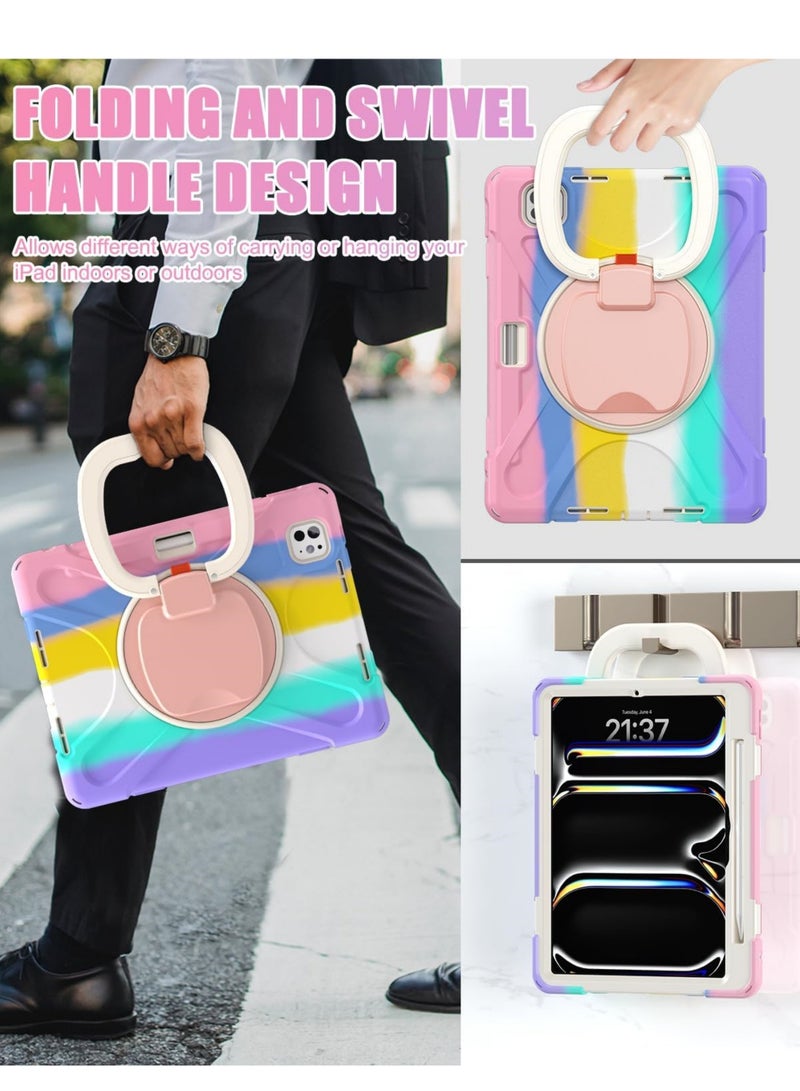 Captaintech iPad Pro 11-Inch (M4) 2024 Case 5th Generation, Protective Rugged Silicone Cover with Pencil Holder/Stable Kickstand/Shoulder Strap/Screen Protector/Rotating Stand - Image 4