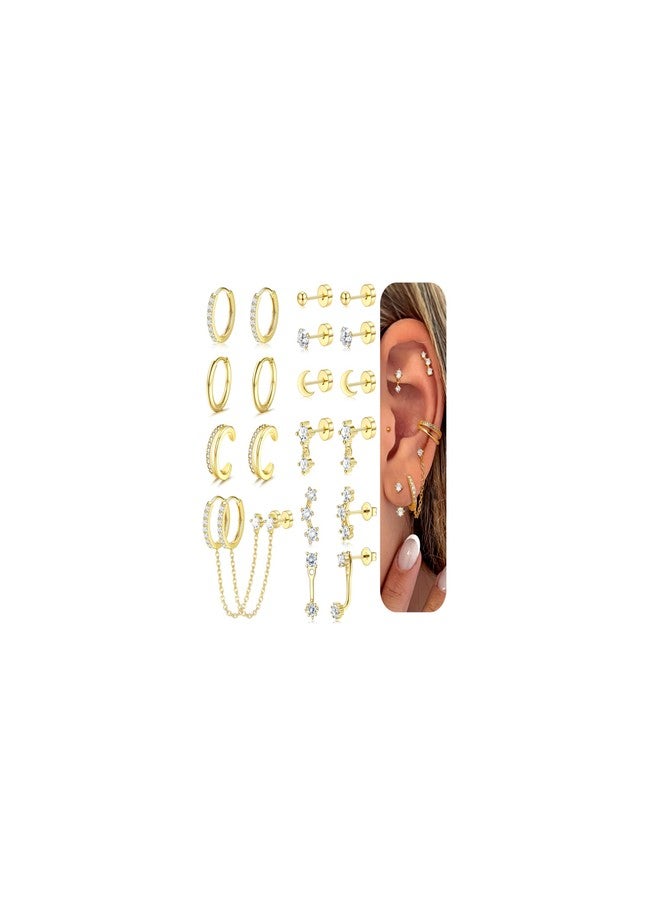 Florideco Small Gold Earrings for Women Hypoallergenic 20G Surgical Stainless Steel Flat Back Stud Earrings Dainty Stackable Earring Stacks Hoop Cartilage Earring Sets for Multiple Piercing, Stainless - Image 1