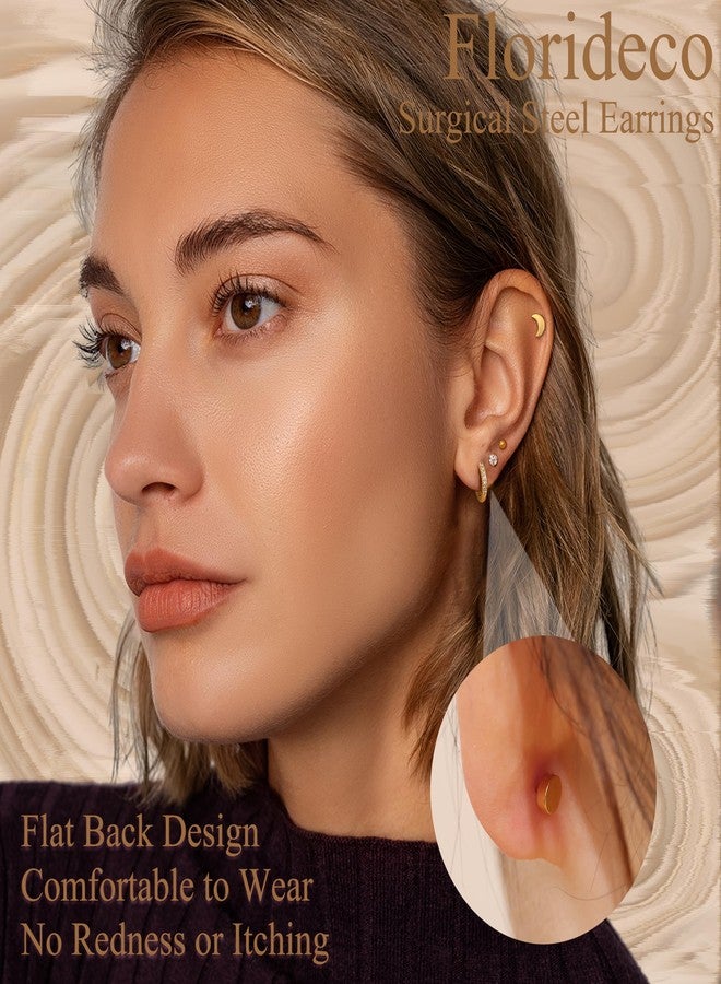 Florideco Small Gold Earrings for Women Hypoallergenic 20G Surgical Stainless Steel Flat Back Stud Earrings Dainty Stackable Earring Stacks Hoop Cartilage Earring Sets for Multiple Piercing, Stainless - Image 2