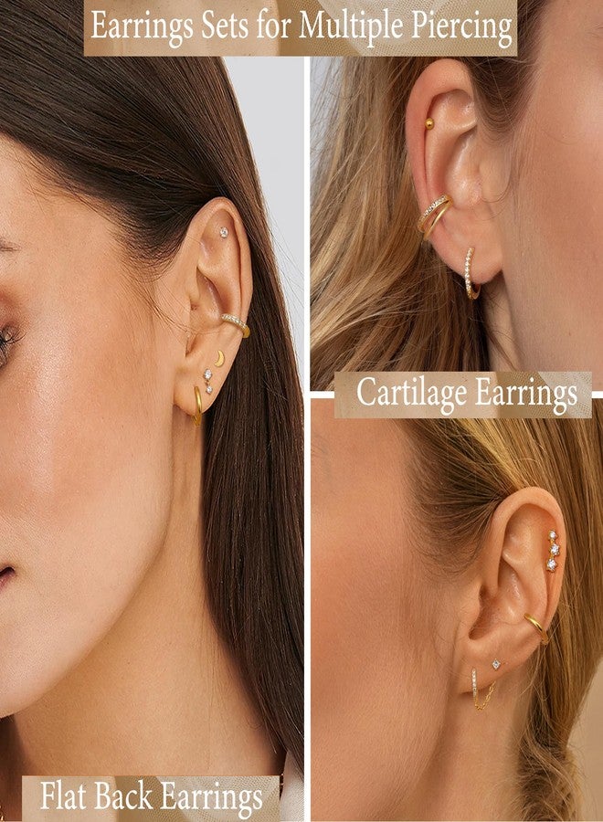 Florideco Small Gold Earrings for Women Hypoallergenic 20G Surgical Stainless Steel Flat Back Stud Earrings Dainty Stackable Earring Stacks Hoop Cartilage Earring Sets for Multiple Piercing, Stainless - Image 3