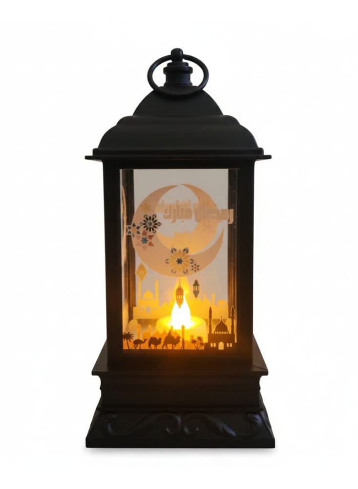 فانوس رمضان مزخرف بإضاءة دافئة - أسود - Image 1