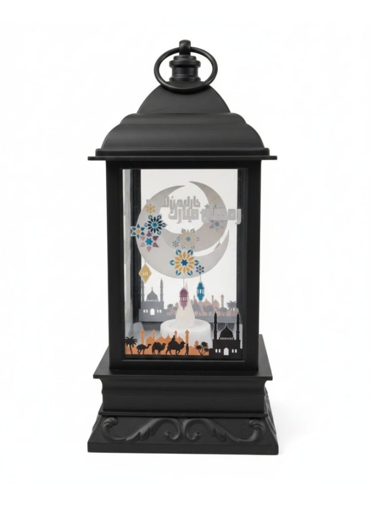 فانوس رمضان مزخرف بإضاءة دافئة - أسود - Image 3