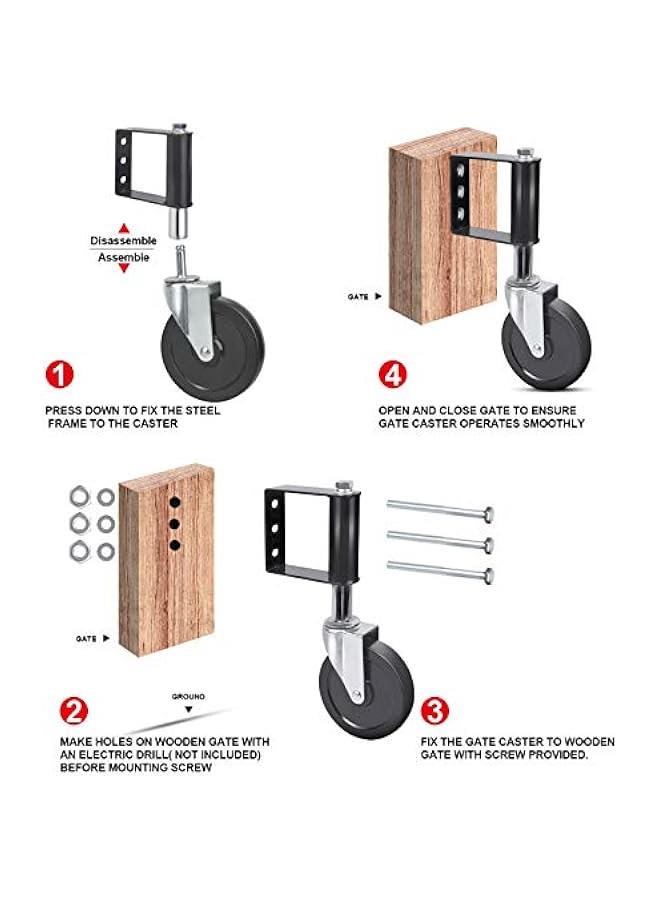 Arabest Gate Wheels for Wooden Gate, Gate Caster Wheel Spring Loaded for Metal Tube Swing Gate Fence Gate Wheel for Gates Heavy Duty Outdoor Farm Vinyl Wood Gate Rollers, 220 Lbs, 4 Inches, Black  - Image 5