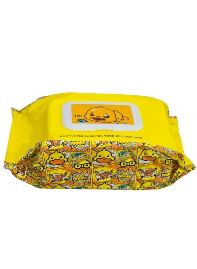 عبوة تحتوي على ١٢٠ منديلًا مبللاً آمنًا وناعمًا للأطفال، غنيًا بخلاصة الصبار والرجلة، لتنظيف اليدين والفم. تركيبة نقية، خالية من الكحول والعطور والمواد الفلورية. مناسبة للرضع والأطفال والكبار وكبار السن. مثالية للاستخدام اليومي في المنزل، وأثناء السفر، وفي المدرسة، وللتنظيف بعد الوجبات. مزودة بغطاء قابل لإعادة الإغلاق للحفاظ على الرطوبة والنظافة. الحجم: ١٥٠ × ٢٠٠ مم. - Image 1