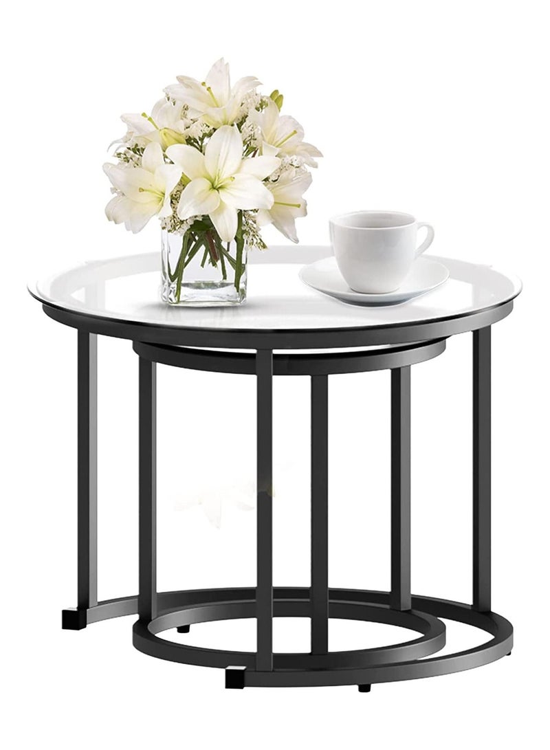 AGD Coffee Table,Glass,Black Nesting  Set of 2, Metal Freme Side End Tables for Living Room Bedroom for Apartment Small Place Modern Industrial Simple - Image 5