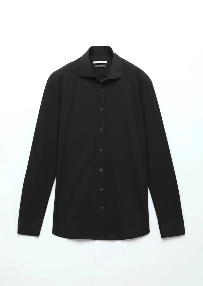 RAMSEY Black Plain Regular Fit Weaving Classical Shirt