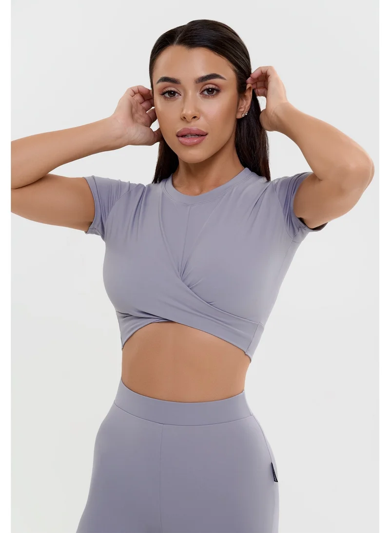 Bona Fide Tied Up Top Gray Bona Fide Workout Tops for Women - Short/Long Sleeve Compression Shirt - Breathable Tight Crop Top for Gym, Running, Yoga for Women | Best Price UAE