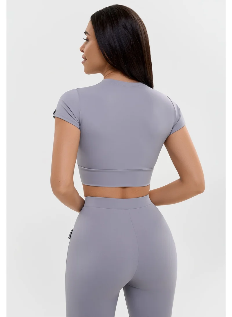 Bona Fide Tied Up Top Gray Bona Fide Workout Tops for Women - Short/Long Sleeve Compression Shirt - Breathable Tight Crop Top for Gym, Running, Yoga for Women | Best Price UAE