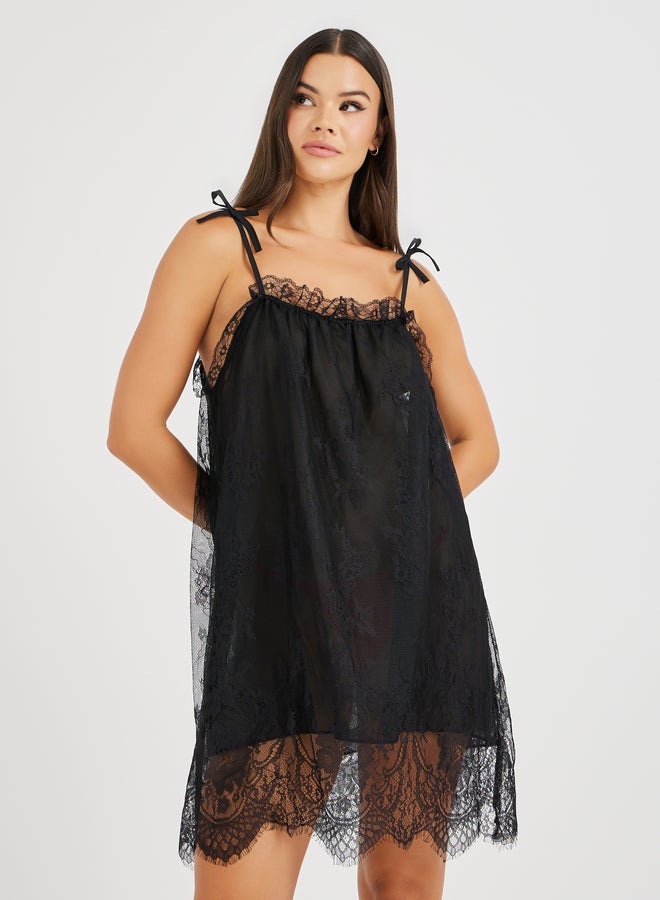 Take Two Take Two Lace Tie Shoulder Slip Dress - Image 1