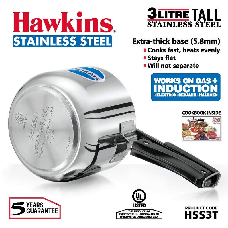 Hawkins Stainless Steel Inner Lid Pressure Cooker, 3 Litres Tall, With Two Dish Set/Separator, 3 Liter - Image 3