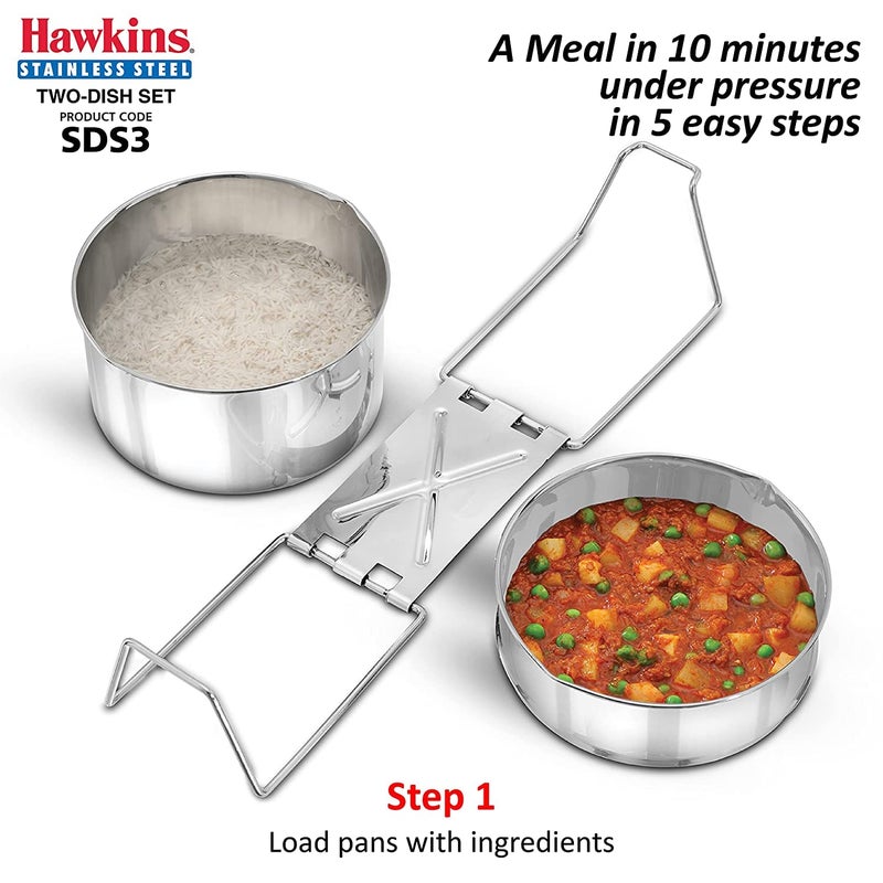 Hawkins Stainless Steel Inner Lid Pressure Cooker, 3 Litres Tall, With Two Dish Set/Separator, 3 Liter - Image 2
