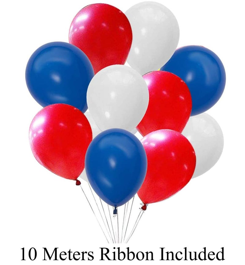 AMFIN® (Pack of 25) 10 inch Metallic Balloons Blue, White and Red for Birthday Decoration, Decoration for Weddings, Engagement, Baby Shower, Anniversary Party, Theme Party - Blue, White & Red - Image 2