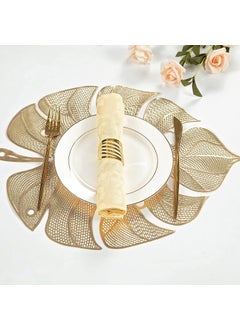 Royalkart Golden Dining Table Mat Leaf Shape | Cutwork Design Set of 6 | 45 * 35cm