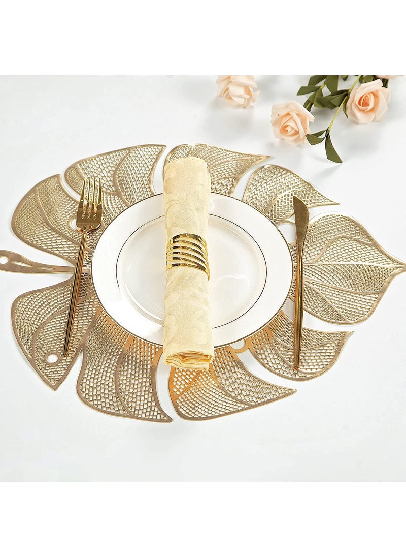 Royalkart - Royalkart Golden Dining Table Mat Leaf Shape | Cutwork Design Set of 6 | 45 * 35cm - Image 1