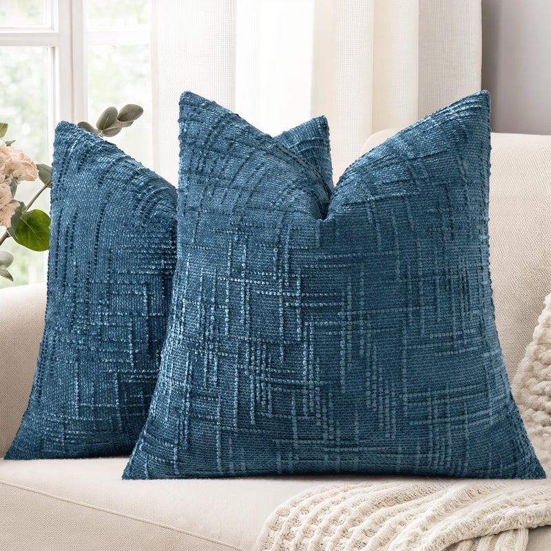 decorUhome Patriotic Navy Blue Chenille Throw Pillow Covers 18x18 Set of 2 Textured Soft Cozy Slubby Couch Pillow Covers Coastal Modern Farmhouse Boho Decorative Pillow Cases for Bed Sofa Living Room - Image 2