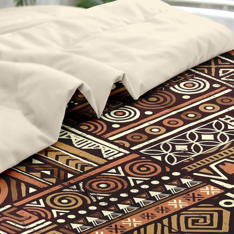 Pamnest Comforter Set Queen Size, Vintage Tribal African 7 Pcs Bedding for Kids and Adults, Brown Abstract Patchwork Bed Sheet Sets with Fitted Sheet 2 Pillowcases & 2 Shams - Image 5