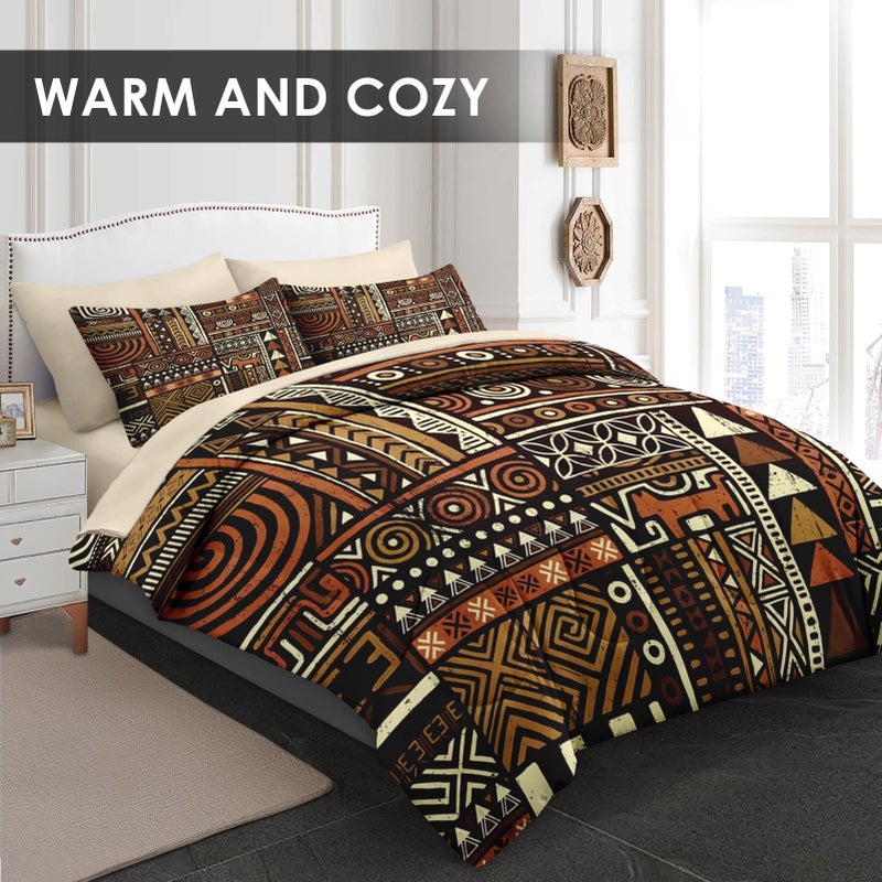 Pamnest Comforter Set Queen Size, Vintage Tribal African 7 Pcs Bedding for Kids and Adults, Brown Abstract Patchwork Bed Sheet Sets with Fitted Sheet 2 Pillowcases & 2 Shams - Image 2