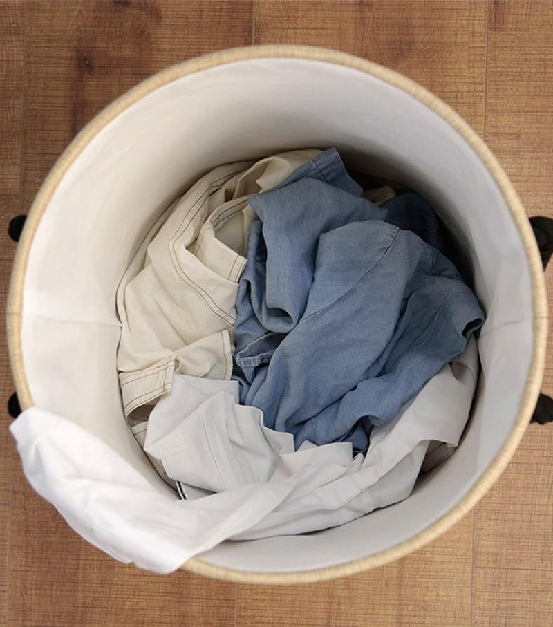 Kiwilon Folding Laundry Basket for Clothes, Round Collapsible Storage Basket I Jumbo Laundry Bag For Clothes With Rope Handle (50 x 40 CM) (Beige) - Image 3