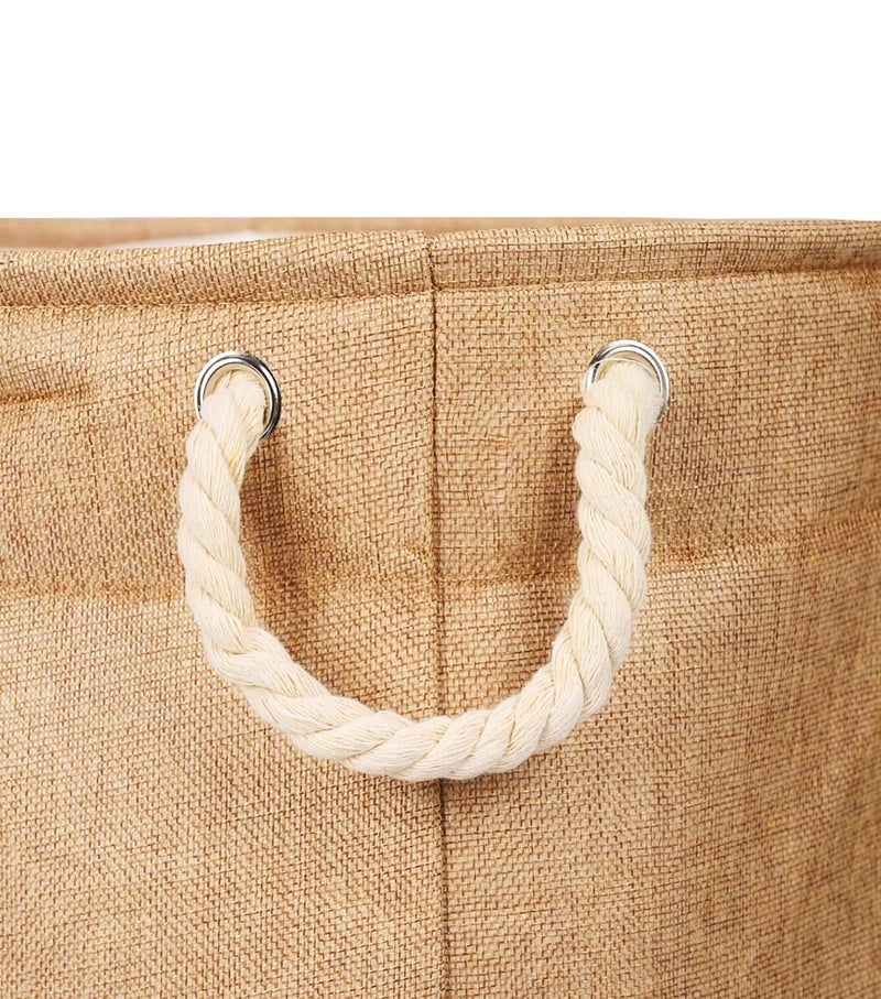 Kiwilon Folding Laundry Basket for Clothes, Round Collapsible Storage Basket I Jumbo Laundry Bag For Clothes With Rope Handle (50 x 40 CM) (Beige) - Image 5