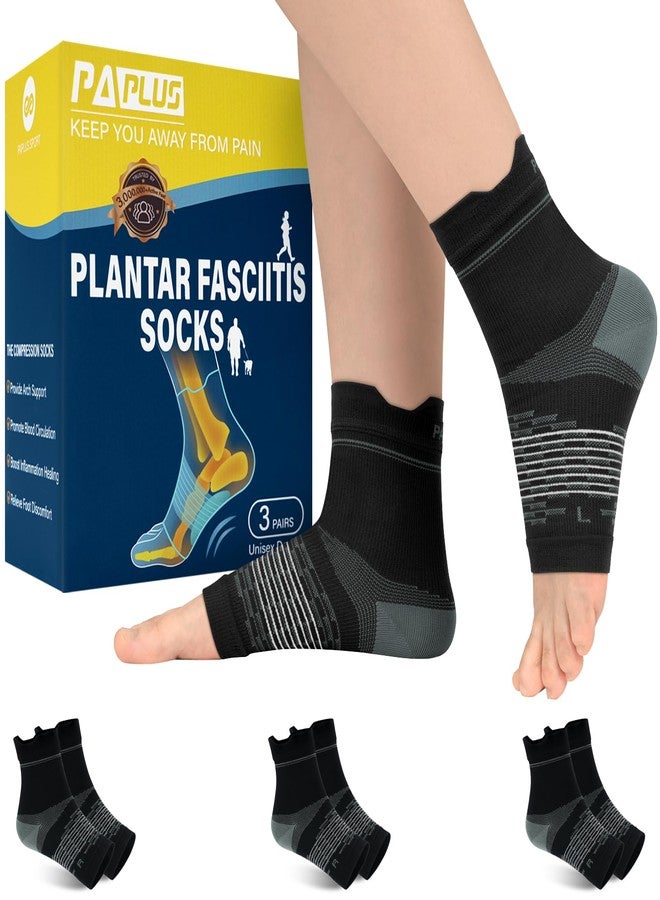 PAPLUS 3 Pairs Plantar Fasciitis Socks Women & Men - Ankle Compression Sleeve for Sprained Ankle, Heel Spur & Arch Support - Foot Brace for Achilles Tendonitis Relief, Arthritis Pain - Image 1