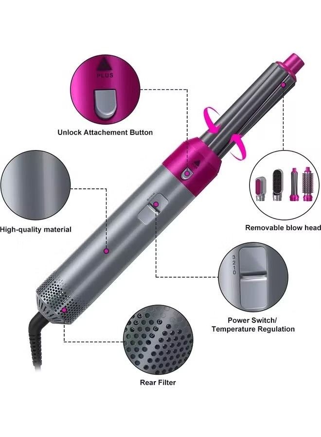 5 In 1 Hair Dryer and Volumizer Rotating Hair Dryer Tool Set Grey 28 x 22 x 5cm - Image 3