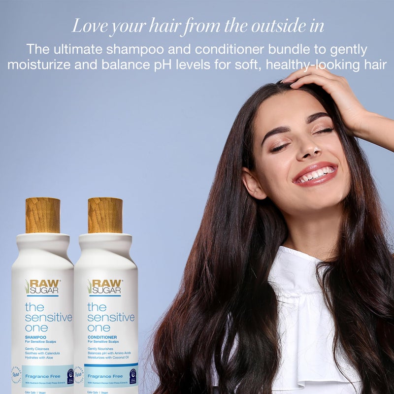 Raw Sugar Shampoo and Conditioner Set, The Sensitive One Hair Care Duo, 18 Fl Oz Each, Gently Cleanses, Soothes & Hydrates with Calendula & Aloe, No Fragrance, Sulfates & Parabens, Vegan - Image 2