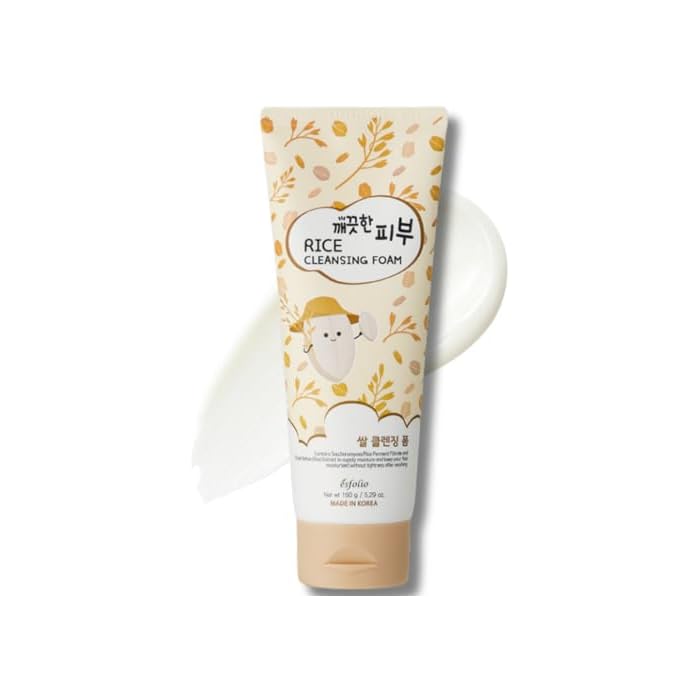 esfolio Rice Cleansing Foam Face Wash – Gentle Daily Facial Cleanser with Soft Creamy Foam – Suitable for All Skin Types – Helps Remove Dirt, Oil, and Impurities Without Drying (5.29oz -150g)