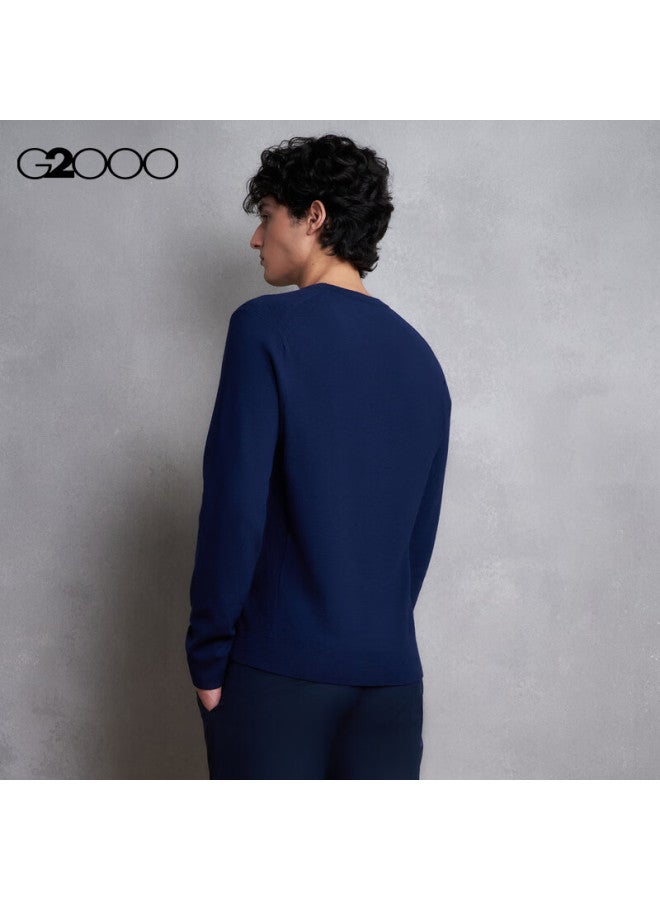 G2000 Soft Comfortable Men's Autumn Winter Slim Fit Crew Neck Knit Sweater Deep Navy Blue Mall Edition - Image 1