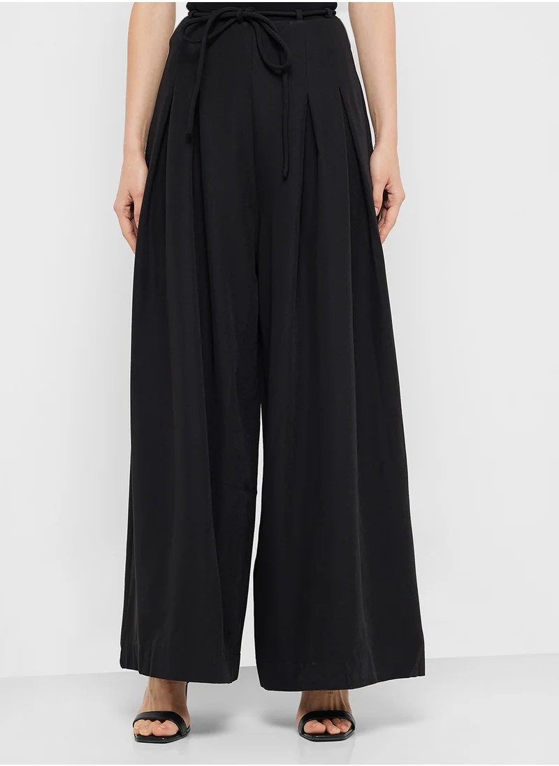 ELLA Wide Leg Pants With Waist Tie Detail