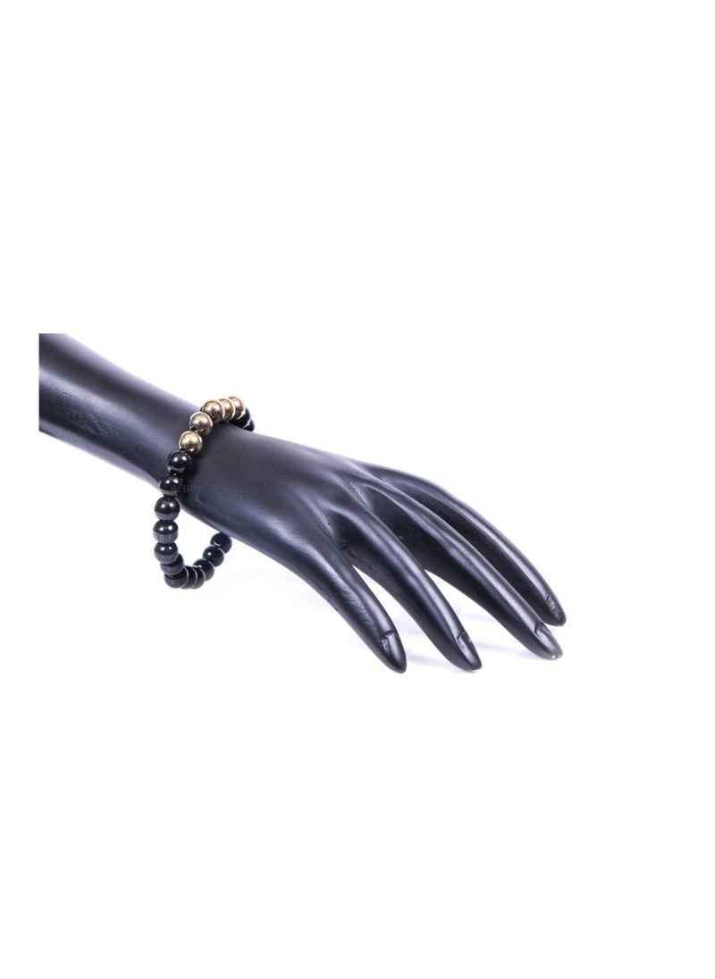 REBUY - REBUY Golden Pyrite & Black Tourmaline Stone Healing Crystal Bracelet  Combination for Protection - Image 1