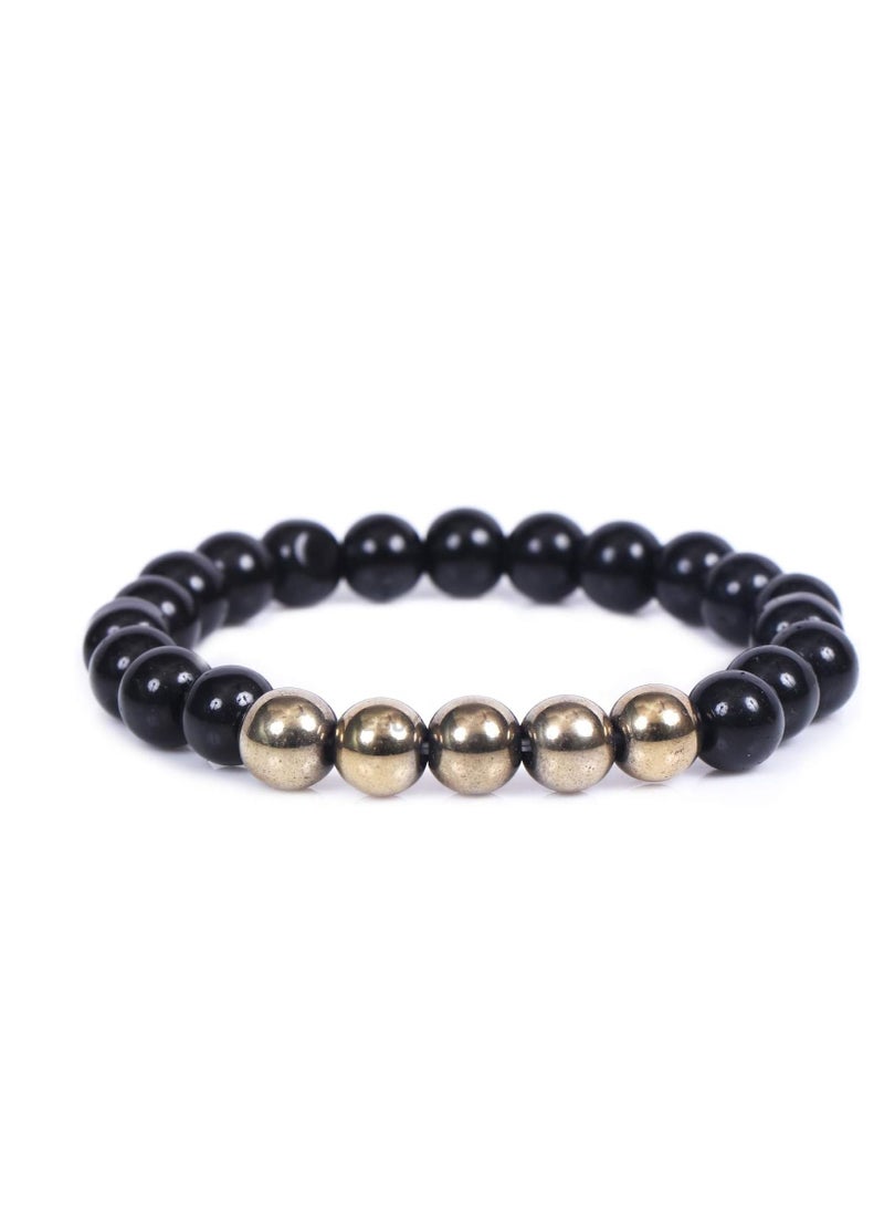 REBUY - REBUY Golden Pyrite & Black Tourmaline Stone Healing Crystal Bracelet  Combination for Protection - Image 1