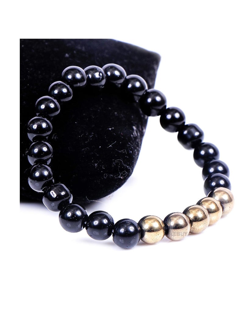 REBUY - REBUY Golden Pyrite & Black Tourmaline Stone Healing Crystal Bracelet  Combination for Protection - Image 1