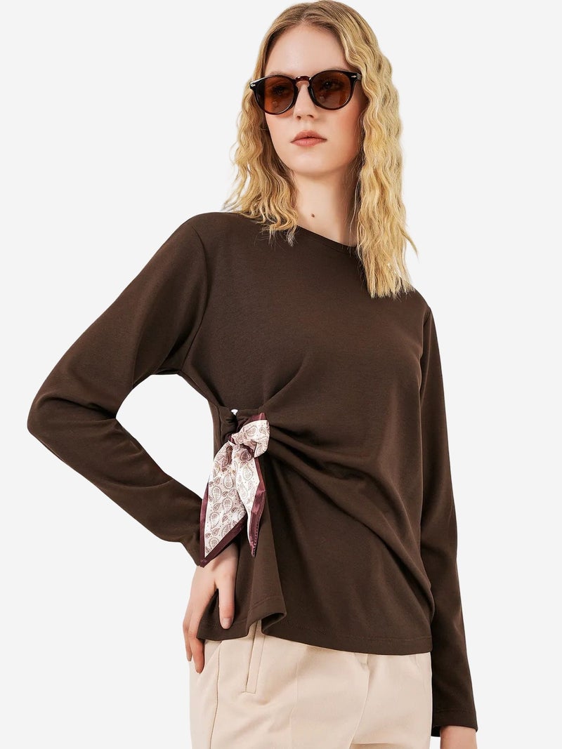 BIG DART BDART Women's Long-sleeved Crew Neck Top With Tie Detail - Image 3