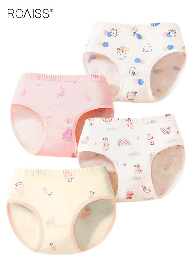 رويس طقم 4 قطع ملابس داخلية للبنات، سراويل داخلية ناعمة ومطاطية بنقوش رائعة، سراويل داخلية مسامية مع أحزمة خصر مرنة للبنات، مثالية للارتداء اليومي - Image 1