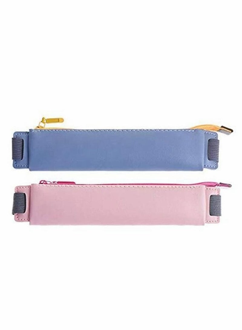 Loquat Pencil Pocket Case, 2-Pack PU Leather Pen, Sleeve Holder Pouch with Elastic Band for Book Notebook Bible (Pink and Blue ) - Image 1