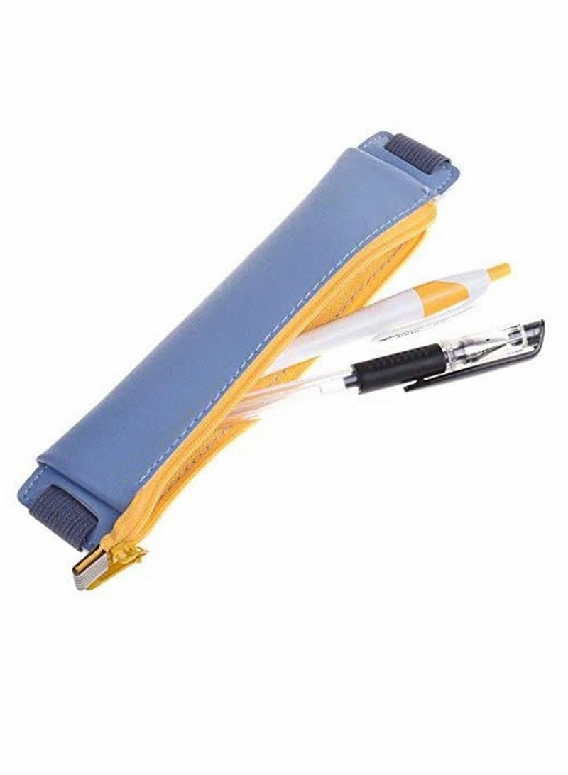 Loquat Pencil Pocket Case, 2-Pack PU Leather Pen, Sleeve Holder Pouch with Elastic Band for Book Notebook Bible (Pink and Blue ) - Image 3