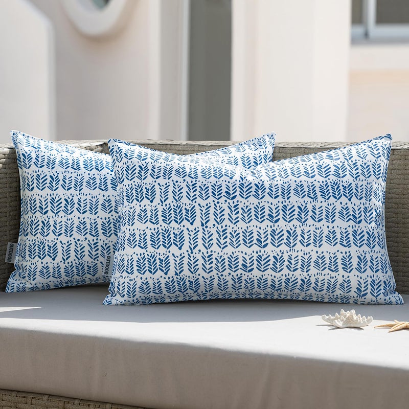 MIULEE Outdoor Set of 2 Patio Lumbar Pillows Spring 12â€x 20â€ Fade Resistant Outdoor Lumbar Pillow with Inserts, Fluffy Decorative Garden Waterproof Cushions for Home Patio Couch Sofa Use, Royal Blue - Image 1
