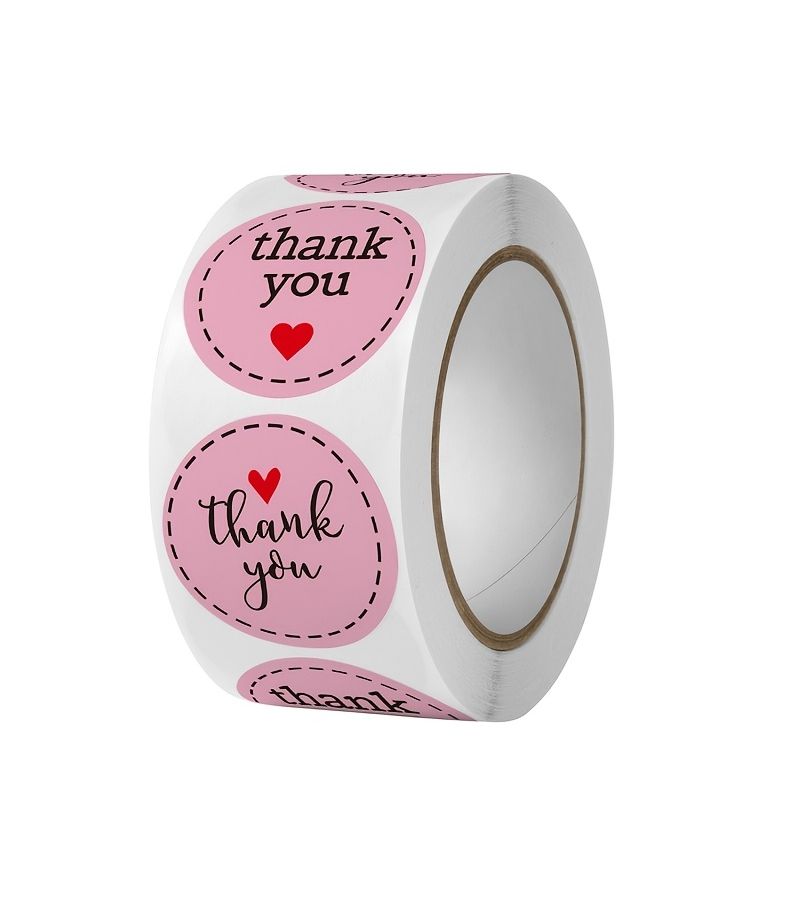 1 Roll Pink Round Heart Thank You Stickers 0.98 Inch Wedding Birthday Decoration - Image 3