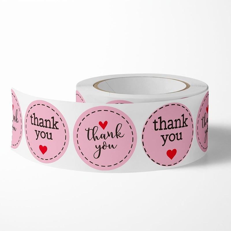 1 Roll Pink Round Heart Thank You Stickers 0.98 Inch Wedding Birthday Decoration - Image 5