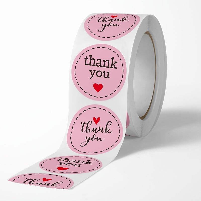 1 Roll Pink Round Heart Thank You Stickers 0.98 Inch Wedding Birthday Decoration - Image 2