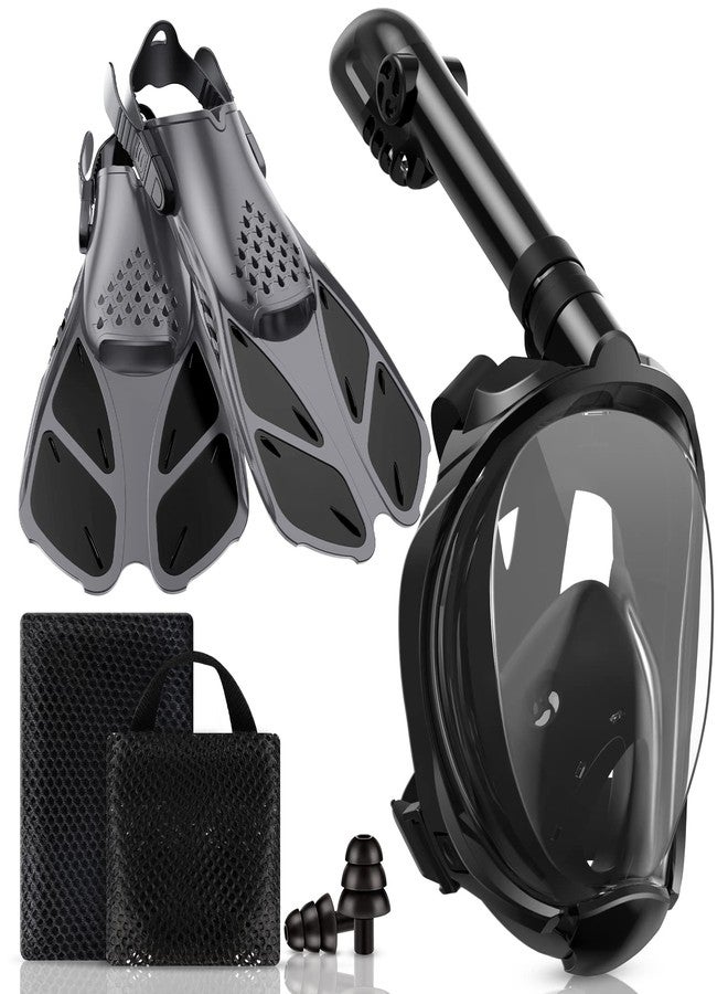Viginsul Snorkeling Gear for Adults, Panoramic View Full Face Snorkel Mask with Foldable Dry Top System & Adjustable Swim Fins, Anti-Fog & Anti-Leak Snorkel Set - Image 1