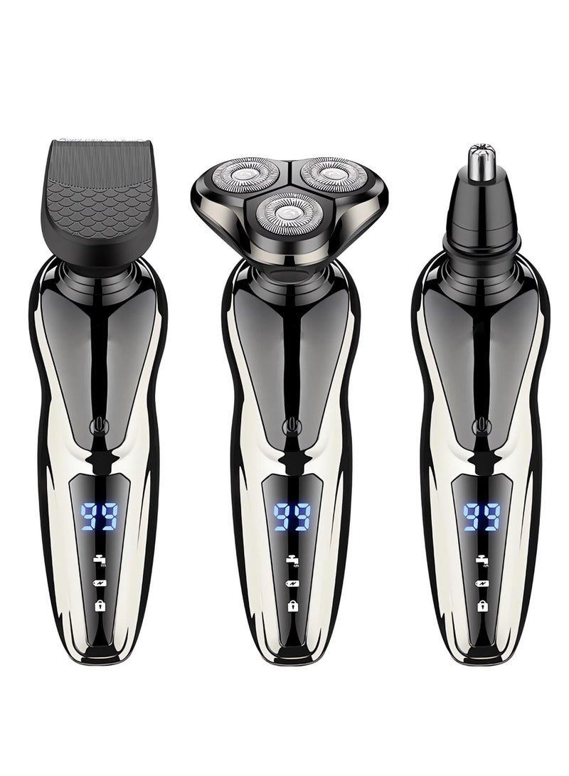 NNEWVANTE ماكينة حلاقة كهربائية للرجال، بديل دوار، ماكينة حلاقة كهربائية 3 في 1 للرجال، شفرات قابلة للاستبدال برأس عائم لاسلكي، ماكينة حلاقة بشاشة رقمية LCD، ماكينة حلاقة كهربائية - Image 1