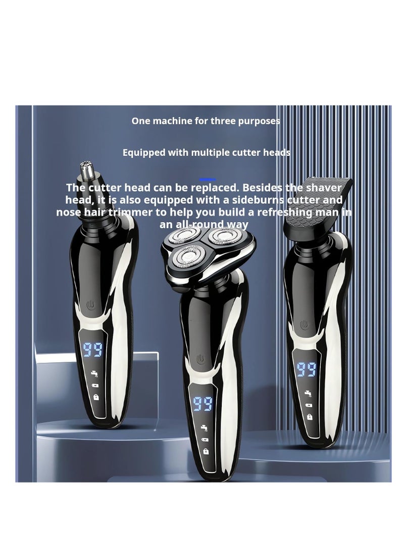 NNEWVANTE ماكينة حلاقة كهربائية للرجال، بديل دوار، ماكينة حلاقة كهربائية 3 في 1 للرجال، شفرات قابلة للاستبدال برأس عائم لاسلكي، ماكينة حلاقة بشاشة رقمية LCD، ماكينة حلاقة كهربائية - Image 3